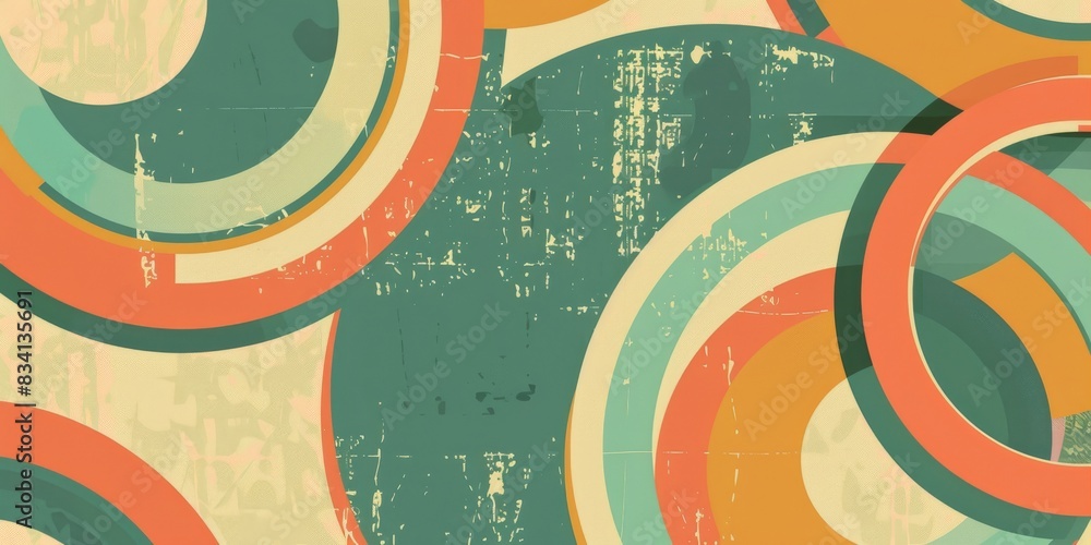 Poster vintage abstract pattern with overlapping circles on distressed background. retro geometric artwork