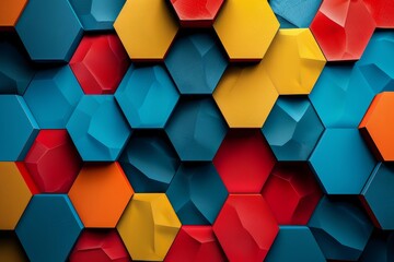 Fototapeta premium Bold and Artistic Digital Background Featuring Vibrant Geometric Shapes in Teal, Red, and Yellow