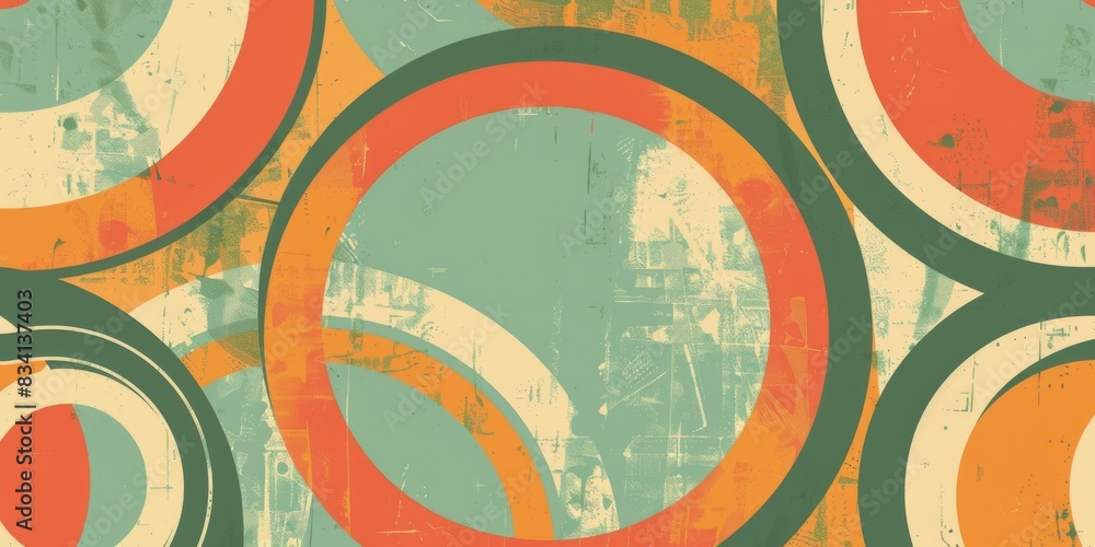 Aufkleber retro style abstract art with overlapping circles on textured background. vibrant geometric art