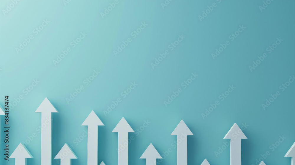 Poster paper arrows pointing upwards on a blue backdrop, symbolizing progress and success