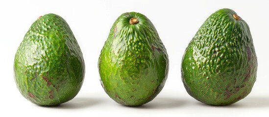 Three green avocados