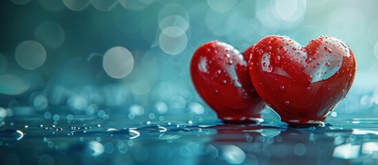 Two red hearts floating on water - Powered by Adobe