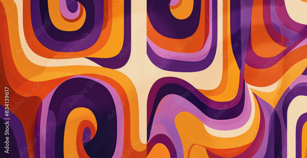 Poster colorful retro abstract artwork featuring swirls and color combinations. energetic abstract design