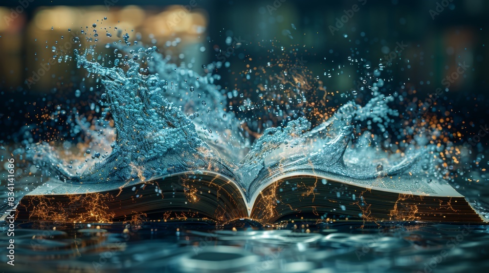 Poster surreal banner design with cascading numbers from an open book, evoking a sense of creativity and im