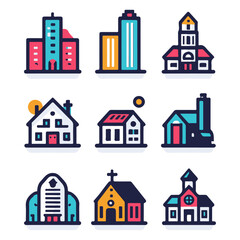 Architectural Mastery: Building Vector Icon Set for Urban Design and Real Estate Projects