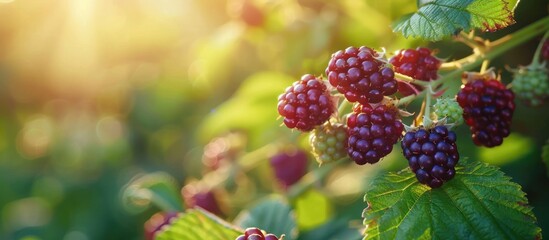 Summer blackberry branch with ripe berries