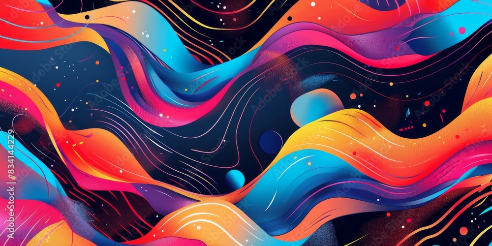 Poster abstract artwork with waves of color and flowing lines. energetic multicolored art composition