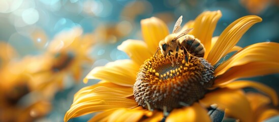 Bee on sunflower in summer