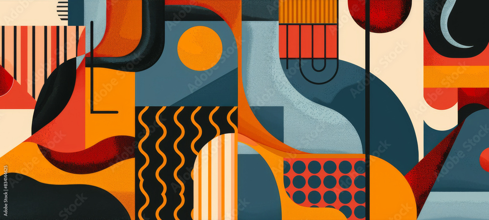 Poster colorful abstract pattern with geometric shapes. retro style background. abstract digital artwork