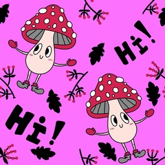 Cartoon autumn seamless mushrooms pattern for wrapping paper and fabrics