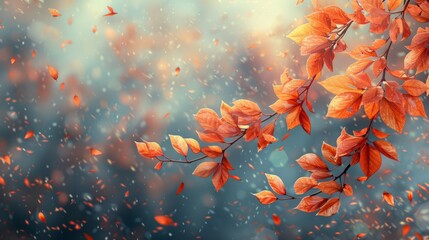 fall foliage art, soft autumn leaves in muted hues gently rustle in the wind, creating a tranquil backdrop that exudes a calming atmosphere