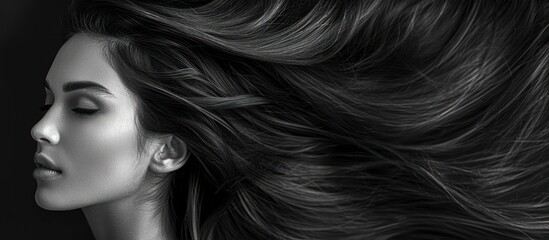 Fototapeta premium Woman with long hair, black and white portrait