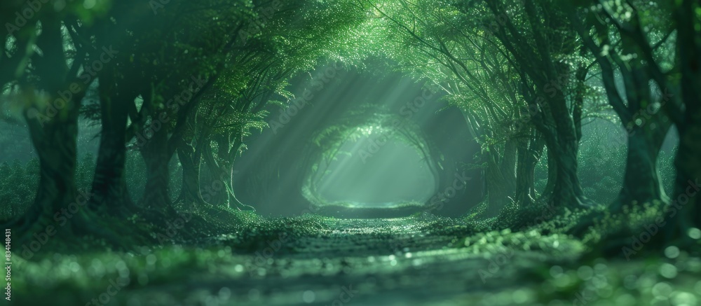 Poster forest tunnel with sunlight filtering through trees