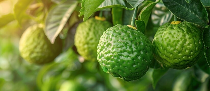 Ripe bergamot fruit hanging from branch