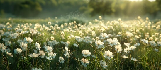 White flowers in a sunlit meadow