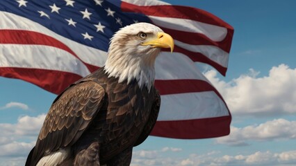 Eagle against the background of the US flag