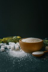 Sugar and measuring tape, health concept