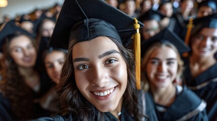 Obraz premium Excited graduates throw their caps in the air as they celebrate with diplomas after a long journey