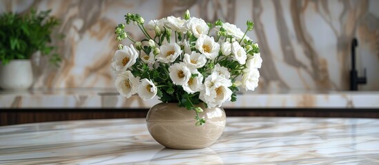White flower bouquet on table