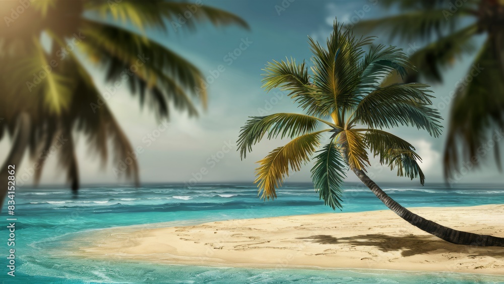 Canvas Prints a picture of a palm tree on the beach next to water, ai