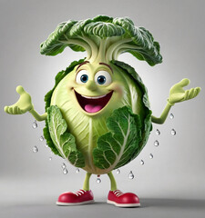 Cartoon Cabbage Character with Bubbles