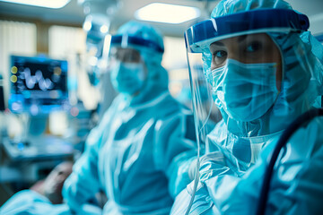 Medical Team in Protective Gear in ICU