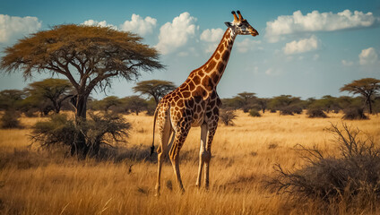 Obraz premium Giraffe in Botswana National Park scenery