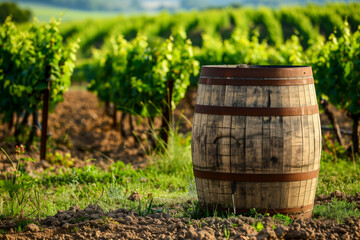 Barrel surrounded by vines in field