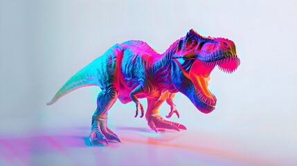 Fototapeta premium 3D Holographic Virtual Reality Red and Blue T-Rex Dinosaur Predator Isolated On White Background (Generative AI)
