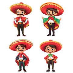 Mexican Costume Man Vector Set