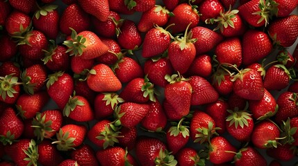 Aerial View Of Lots Of Juicy Strawberries In A Bunch Background (Generative AI)