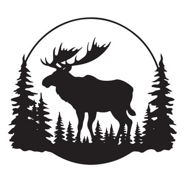 recommend clip art: Moose Forest Emblem Silhouette Vector