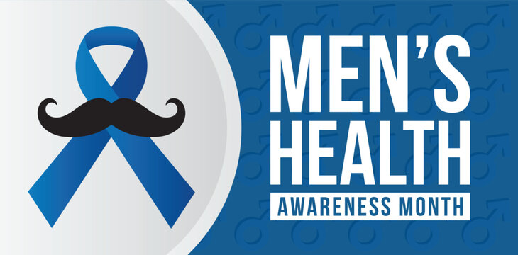 Men health awareness month poster or banner of blue ribbon. Vector no shave symbol for social solidarity event against man Movember healthcare prostate cancer campaign.