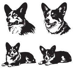 Pembroke Welsh Corgi Vector Stencil Set