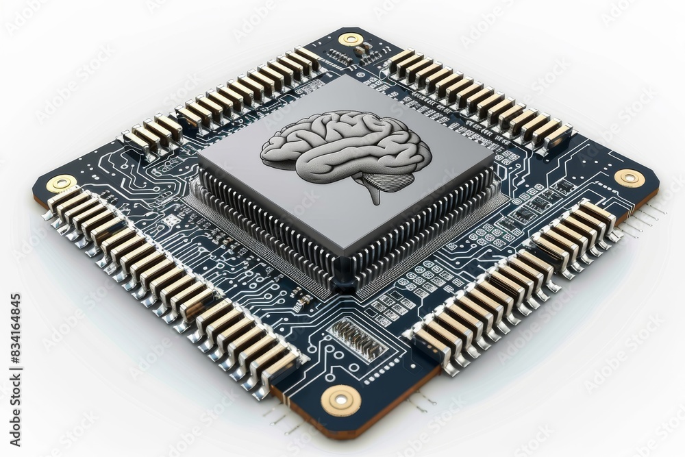 Poster brain microchip circuit digital innovation technology futuristic electronic components advanced inte