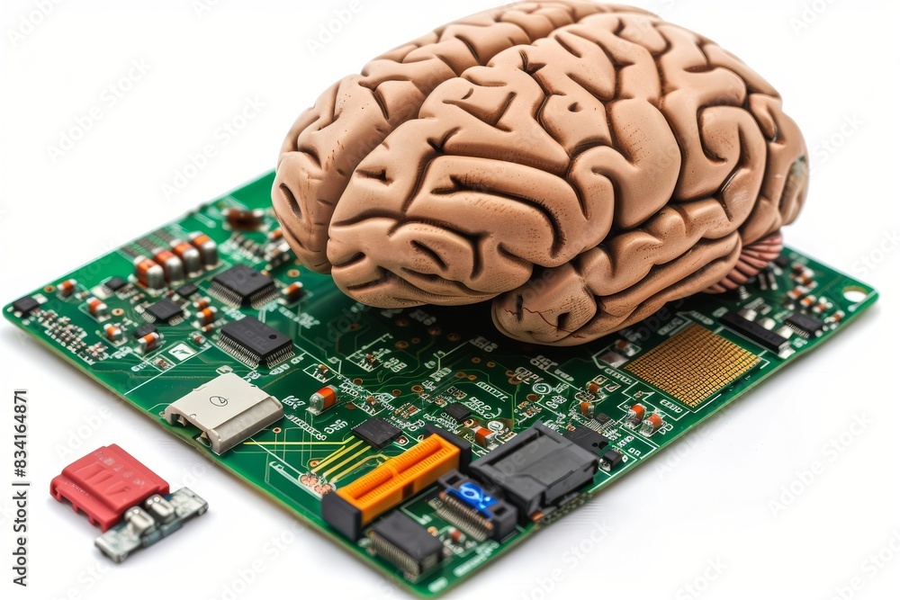 Poster brain circuit board integration digital components futuristic electronic technology advanced interfa