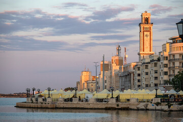 Sunset view of coastal street at city of Bari, Apulia Region, Italy