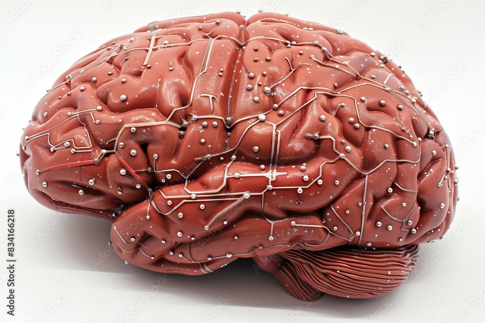 Poster brain red circuit digital technology futuristic electronic components advanced interface cybernetic 