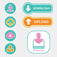 Pack de recursos gráficos para web iconos download upload vector en colores 