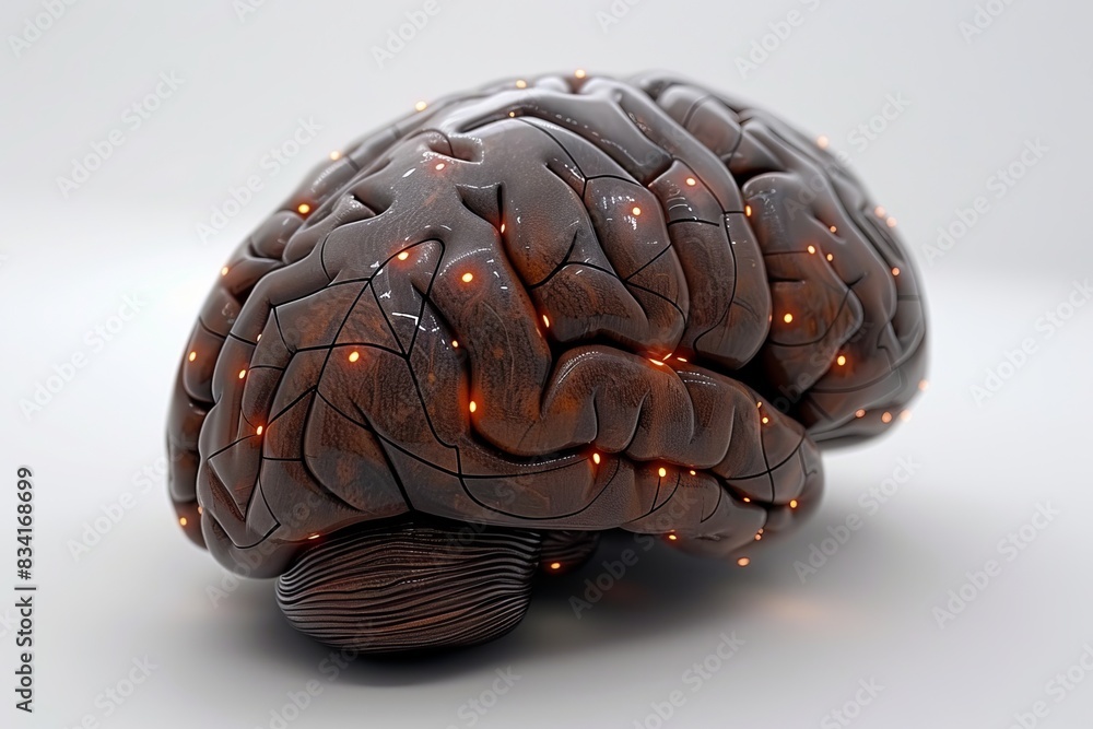 Poster brain circuit board digital technology futuristic components advanced interface cybernetic innovatio