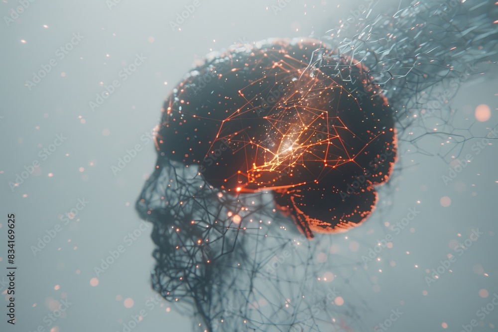 Poster brain digital technology futuristic components advanced interface cybernetic ai innovation microchip