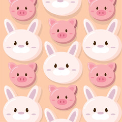 Kawaii animal emoticon pattern background Vector