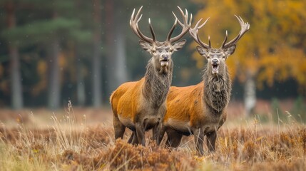 Fototapeta premium Red Deer. Deer males are characterized by their loud trumpeting during heat. 