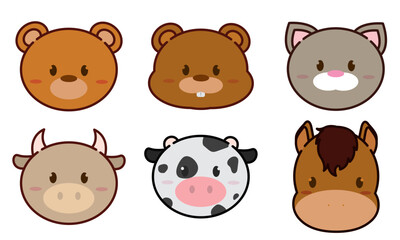 Set of kawaii animal emoticons Vector