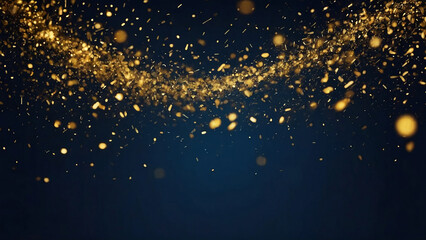 Abstract background with golden stars, particles and sparkling on dark blue background