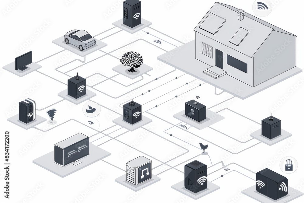 Poster brain iot network digital technology futuristic components advanced interface cybernetic ai innovati