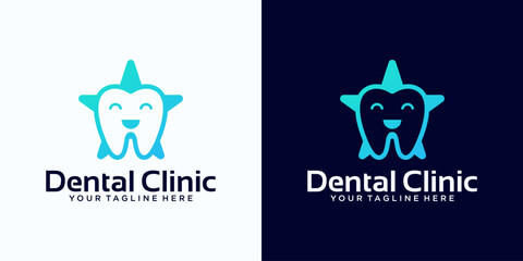 dental care clinic logo design with tooth and star concept