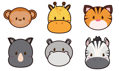 Set of kawaii animal emoticons Vector