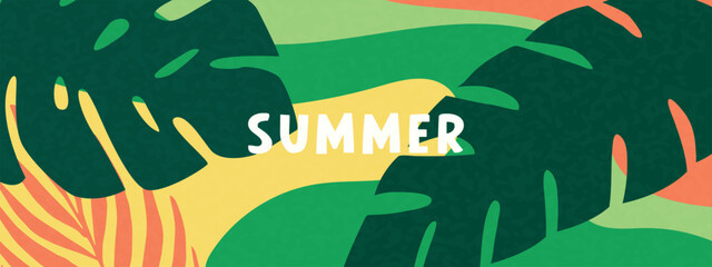 Summer abstract background with palm leaves. Bright tropical background.