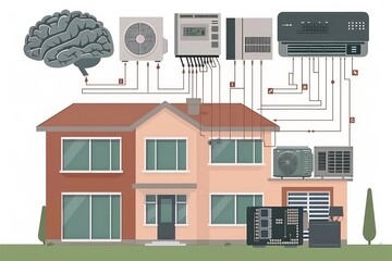 Obraz premium Brain Home Automation System Digital Technology Futuristic Components AI Innovation Cybernetic Electronic